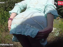 MyDirtyHobby - Busty amateur swallows a big cock outdoors