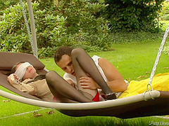 Lucky Guy Joins A Horny Milfs In The Garden