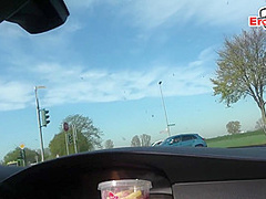 Fat chubby housewife with big natural tits at public EroCom Date pick up with facial