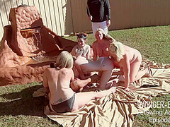 Six lesbians licking and toying horny cunts in outdoor group sex