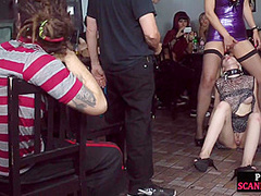 Public slut pissed on before group sex in pub