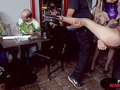 Public slut pissed on before group sex in pub