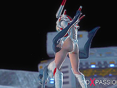 Hot sex on th exoplanet! An alien gets fucked by a spacewoman in spacesuit with strapon