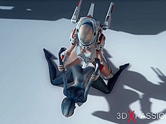 Hot sex on th exoplanet! An alien gets fucked by a spacewoman in spacesuit with strapon