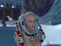Hot sex on th exoplanet! An alien gets fucked by a spacewoman in spacesuit with strapon