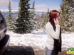 Publichandjobs Brandi De Lafey Strokes Frosty The Snowman While Stranded In The Mountains