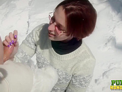 Publichandjobs Brandi De Lafey Strokes Frosty The Snowman While Stranded In The Mountains