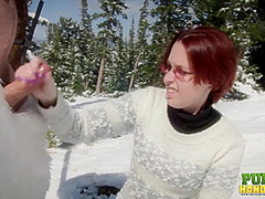 Publichandjobs Brandi De Lafey Strokes Frosty The Snowman While Stranded In The Mountains