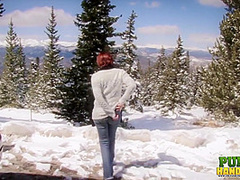 Publichandjobs Brandi De Lafey Strokes Frosty The Snowman While Stranded In The Mountains