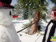 Publichandjobs Brandi De Lafey Strokes Frosty The Snowman While Stranded In The Mountains