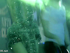 She wore only a tinsel at club! Public flashing
