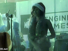 She wore only a tinsel at club! Public flashing
