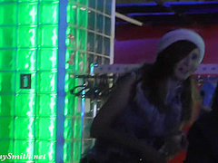 She wore only a tinsel at club! Public flashing