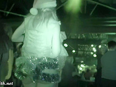 She wore only a tinsel at club! Public flashing