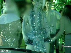 She wore only a tinsel at club! Public flashing
