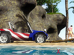 Hot sex! Dune buggy, topical beach and horny sexy brunette