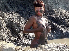 Naughty Lada And Big Breasts - Hot Milf Gets Naked On The Beach