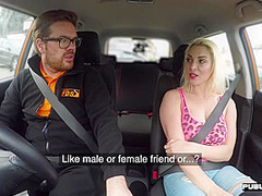 Bigtit english babe riding cock in car during lesson
