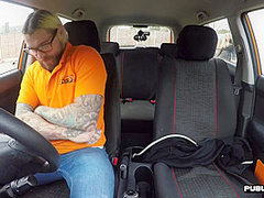 Curvy Uk Driving Student Doggystyled In Car