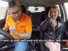 Curvy Uk Driving Student Doggystyled In Car