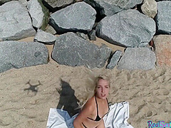 Pickedup euro babe gets fucked doggystyle on public beach