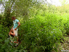 Short-haired Milf Sucks Big Dick In The Forest