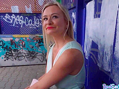 Busty european babe publicly cockrides after blowjob in park