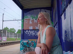 Busty european babe publicly cockrides after blowjob in park