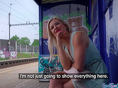 Busty european babe publicly cockrides after blowjob in park