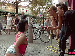 Busty german publicly humiliated outside before cock riding