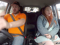 Curvy ginger brit cock rides driving instructor