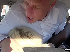 Busty british wife fucks hubby on drivings school car
