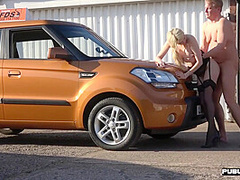 Busty british wife fucks hubby on drivings school car