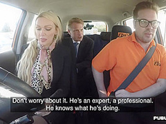 Busty british wife fucks hubby on drivings school car