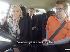 Busty british wife fucks hubby on drivings school car