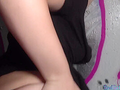 Pulled european shows her tits and rides cock under a bridge