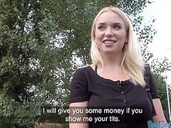 Pulled european shows her tits and rides cock under a bridge