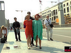 Public slut getting humiliated before bdsm gangbang