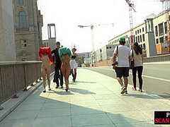 Public slut getting humiliated before bdsm gangbang
