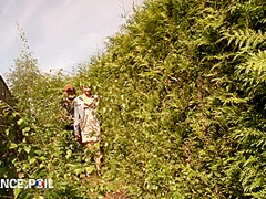 Raunchy French Darkhaired Babe Has Trio In Bushes