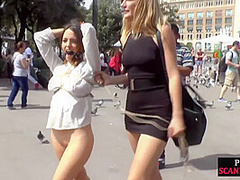 Brunette gets a public group fuck after giving head