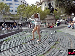 Brunette gets a public group fuck after giving head