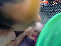 Amateur Hippie Teen Loves To Deepthroat Bwc & Swallow Cum Next To Camp Fire In Nature