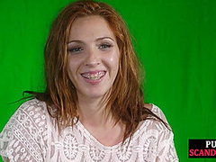 Redhead eurobabe gets spanked in public and fucked after