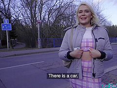 Public pickedup amateur gets her pussy spread by lucky stranger