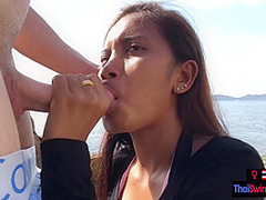Public blowjob by Asian teen girlfriend for her big dick European boyfriend