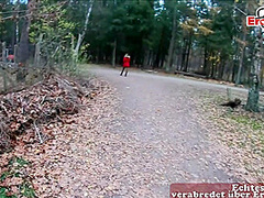 creampie in forest with german secretary milf with glasses pov