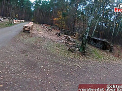 creampie in forest with german secretary milf with glasses pov