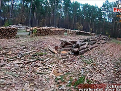 creampie in forest with german secretary milf with glasses pov