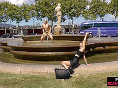 Blonde euroslut having outdoor sex and gives head